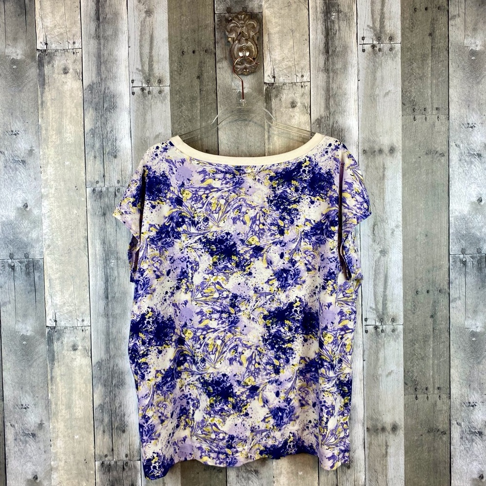 NWT By Anthropologie Splatter Abstract Print Boxy Tee in Purple Combo Size XL. - Picture 2 of 10
